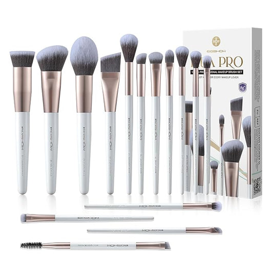 EIGSHOW Makeup Brushes Set, 15Pcs Professional Make Up Brush with Silver Ion Bristles for Foundation Powder Blush Highlighter Concealer Eyeshadow Eyeliner, Travel Gift Set (Champaign Gold)
