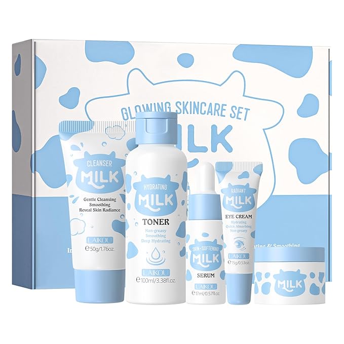 Skin Care Set, Skin Care Routine Kit for Women, Skincare Gift Set, Travel Size Toiletries with Milk Cleanser, Toner, Serum, Eye Cream, Face Cream Mother's Day Christmas Birthday Daughter Wife