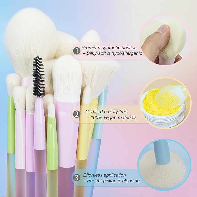 Makeup Brushes, 18Pcs Makeup Brush Set with 2 Sponges & Travel Bag, Colorful Make up Brushes for Foundation Powder Blush Blending Eyeshadow, Soft Synthetic Fiber, Rubber Handle, Face & Eye Brush Kit