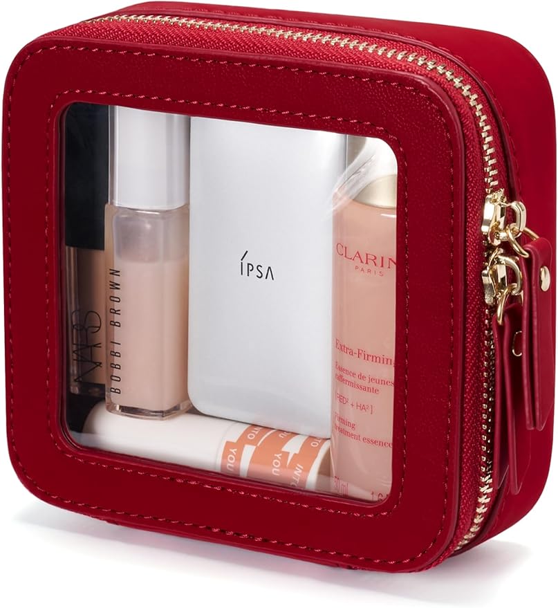 Popvibe Clear Makeup Bag Travel Cosmetic Case Transparent Toiletry Bag with Zipper, Portable Make Up Organizer Traveling Compact Car Bag for Essentials