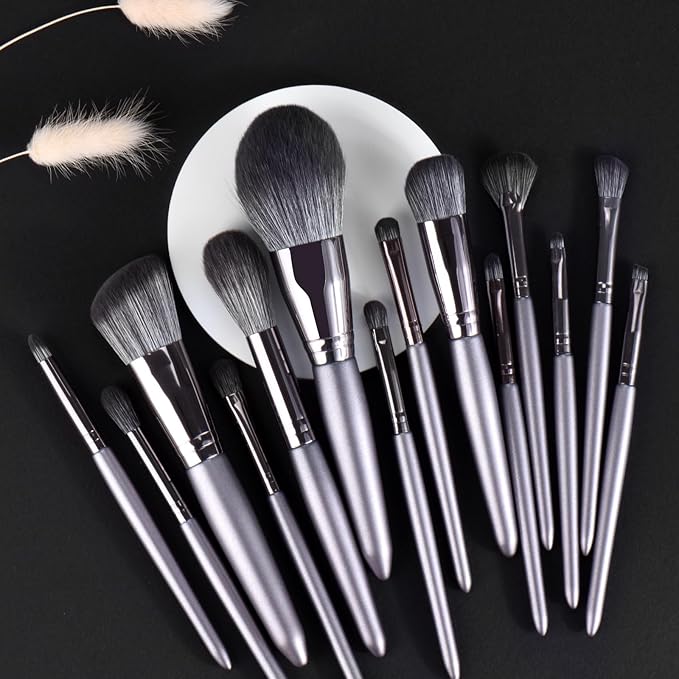Professional Makeup Brush Set 14Pcs Makeup Brushes Kit Foundation Eyeshadow Powder Blending Eyebrow Eyelash Kabuki Brushes Cosmetic Brushes Travel Kits With Leather Bag Gift