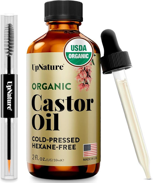 UpNature Organic Castor Oil for Eyelashes and Eyebrows – Eyelash Eyebrow Growth Serum with Hexane-Free Cold-Pressed Castor Oil Organic (2oz)