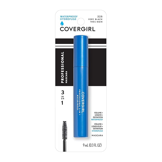 COVERGIRL Professional 3-in-1 Waterproof Mascara, Very Black 225, (Packaging May Vary), 0.3 Fl Oz (Pack of 2)