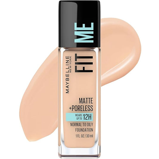 Maybelline Fit Me Matte + Poreless Liquid Oil-Free Foundation Makeup, Creamy Beige, 1 Count (Packaging May Vary)
