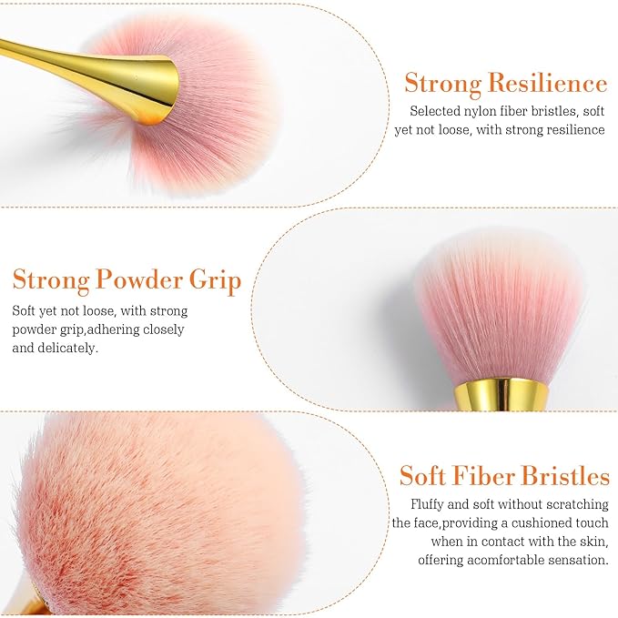 4 Pcs Super Large Mineral Powder Brush Soft Bronzer Makeup Brushes Large Fluffy Powder Brush Professional Foundation Brushes for Daily Coverage Loose Blending Buffing Clean Up Nail