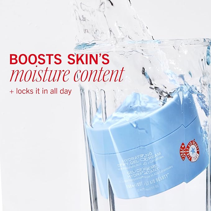 First Aid Beauty - Hydrating Dewy Gel Cream, Lightweight Oil-Free Facial Moisturizer with Hyaluronic Acid and Ceramides, Helps Reduce Excess Oil Build Up & Improve Skins Hydration, 1.9 FL oz
