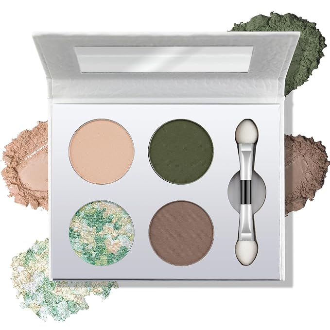 Color Nymph Eye Shadow Palette, Eye Makeup Pallet with Matte & Holographic Glitter Multichrome Finishes, Travel-Friendly Compact with Mirror & Brush, High-Pigment Long-Lasting & Blendable (Olive)