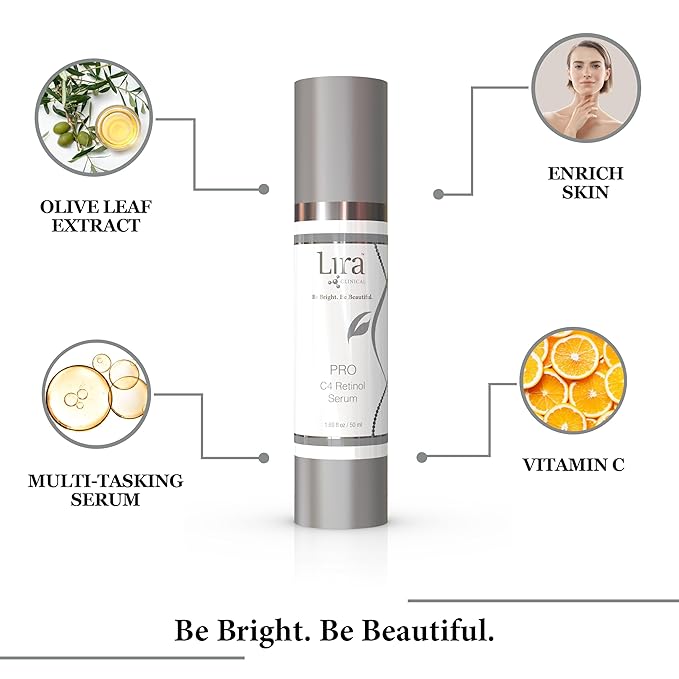 Lira Clinical PRO C4 Retinol Serum - Face Serum with Plant Stem Cells - Vitamin C Brightening Serum with Licorice and Olive Extract - 1.69 Ounce