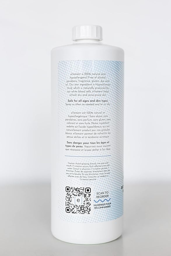 Hypochlorous Acid Face and Spray - 1 L Refill – Daily Toner – Dry Skin - Facial Cleanser - Tattoo Aftercare – Post Workout Refresher - Piercing Aftercare – Lash Cleanser - All Natural - e11ement