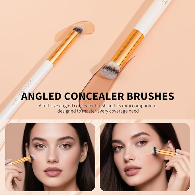docolor Concealer Brush, 2PCS Angled Concealer Brushes Under Eye Mini Angled Flat Top Kabuki Nose Contour Brush for Concealing Blending Setting