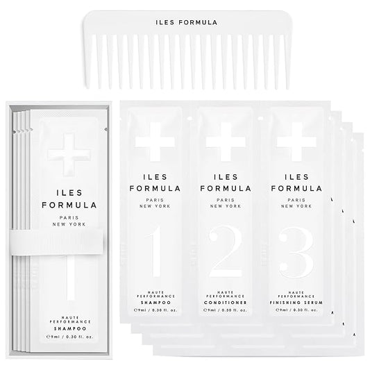 ILES FORMULA Signature Collection Discovery Set – Hydrating Trial Size Shampoo & Conditioner w/Sample Finishing Serum Blow Dry Cream for Dry, Damaged, Frizzy Hair - Salon Grade Hair Care Sampler