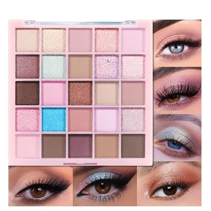 Eyeshadow Palette, 25 - Shades Matte & Shimmer Finishes, Glitter Pigment Eye Makeup, Blendable Powder Cream, Rich Color Selection, Cruelty Free, Professional-01#