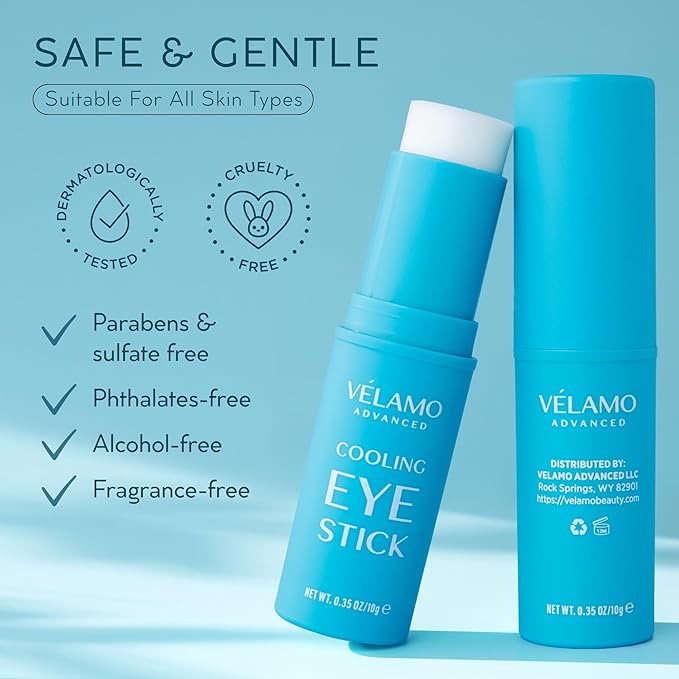 Cooling Eye Balm Stick with Caffeine: Under Eye Cream for Dark Circles Puffiness Eye Bags - Hyaluronic Acid Instantly Cooling, Hydrating & Brightening - Portable & Perfect for On-the-go Use 0.35 oz