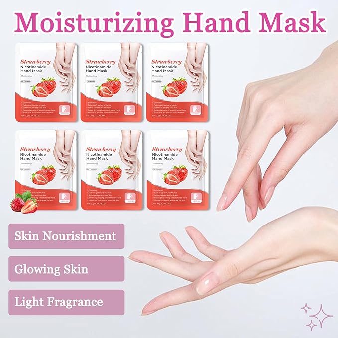 Hydrating Hand Masks, 6PCS Hand Mask Moisturizing Gloves for Men Women, Smooth Long Lasting Soft Exfoliating Hand Peeling Spa Mask Moisturizer Beauty Gift Set for Dry Cracked Rough Dull Hands（F)
