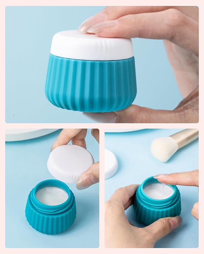 Travel Containers for Toiletries 4 Pack, TSA Approved Travel Size Toiletries, Travel Size Containers, With Clear Bag Leak Proof Silicone Jars, Travel Essentials Creams Jars Carrying Small Items