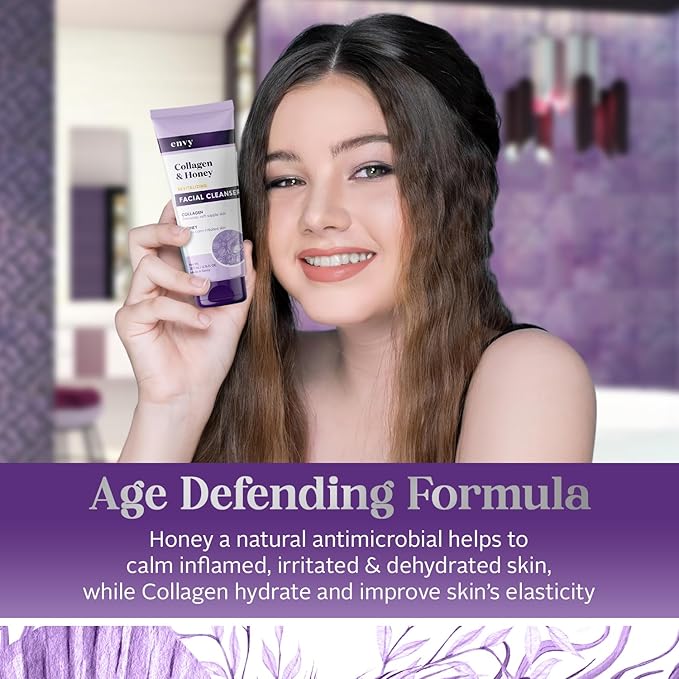 Envy Facial Cleanser with Collagen & Honey - Reduces Fine Lines, Wrinkles & Hydrates Skin - Clean, Cruelty-Free Korean Skin Care for All Skin Types - Dermatologist Tested - 6.76 oz