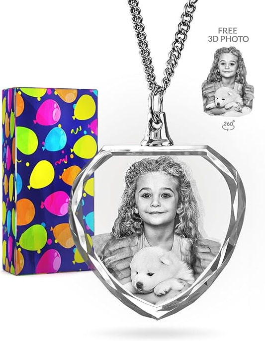 ArtPix 3D Crystal Photo, Personalized Gift Necklace Heart for Women, Wife, Her, Custom Gift for Dad, Father, Great Customized Gifts With Your Own Picture