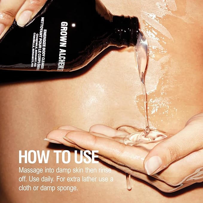 Grown Alchemist Energize Body Cleanser, Chamomile, Bergamot & Rose Gentle Bodywash. Hydrates and Cleanses Skin (300 ml).