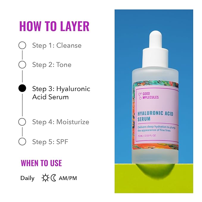 Good Molecules Hyaluronic Acid Serum - 1% Hyaluronic Acid Non-Greasy Ultra hydrating Serum Facial Moisturizer for Plumper Skin, Skin Care for Face