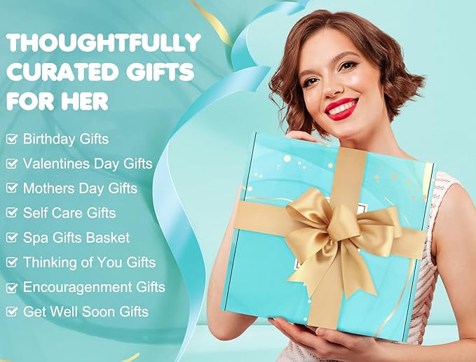Birthday Gifts for Women, Gift Baskets for Women, Relaxing Spa Gifts Care Package with Luxury Flannel Blanket, Light-Up Rose Flower, Unique Mothers Day Gifts for Mom, Wife, Grandma, Sister, Friends