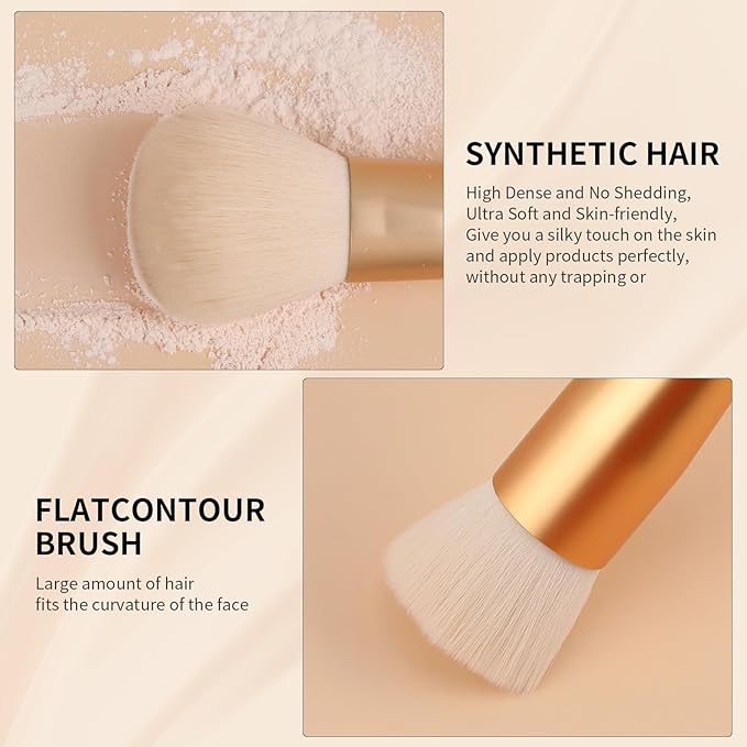 DUcare Foundation Brush and Power Brush Makeup Brushes Set 2Pcs, Premium Flat Top Kabuki Brush, Fluffy Large Makeup Brush With Soft Synthetic Bristles For Quick Makeup Setting and Blush