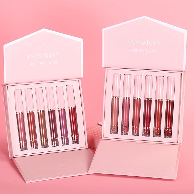 BestLand 6Pcs Matte Liquid Lipstick Makeup Set, Matte liquid Long-Lasting Wear Non-Stick Cup Not Fade Waterproof Lip Gloss (Literary Allure Gift Set B)