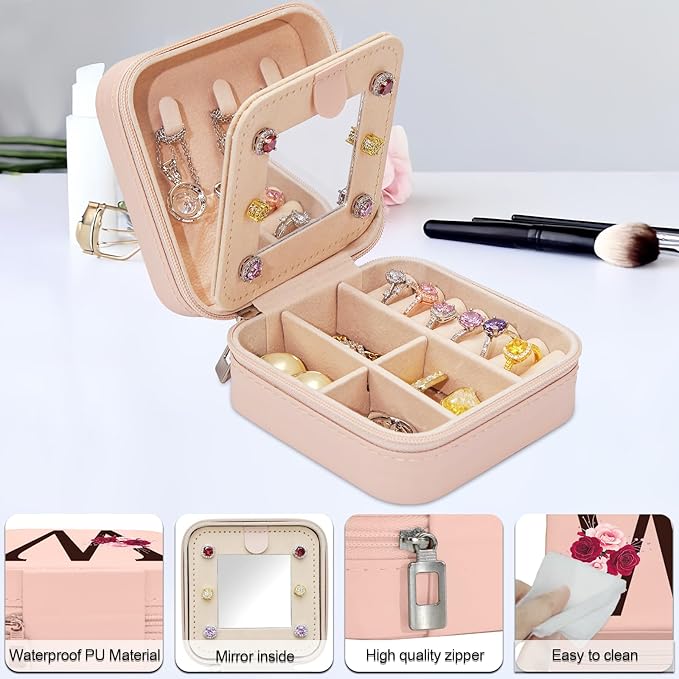 Birthday Gifts for Women,Initial Canvas Tote Bag,Initial Gift for Women,16oz Initial Glass Cup,Initial Makeup Bag with Zipper,Jewelry Organizer Box,Personalized Gifts for Mom-W