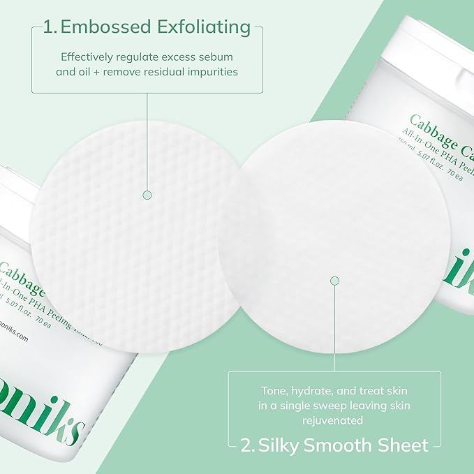 Cabbage Calming Toner Pads – PHA Exfoliating & Cooling Facial Wipes with 150,000ppm Cabbage Extract for Redness Relief & Pore CareㅣKorean Skincareㅣ70 Pads (5.07Oz)