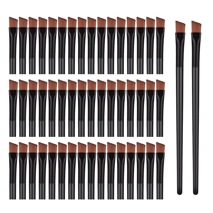 50 Pieces Disposable Eyebrow Brushes,Angled Brow Brush & Eyeshadow Brush Set,Professional Eyeliner Brush for Makeup,Tinting,Salon,Esthetician Supplies