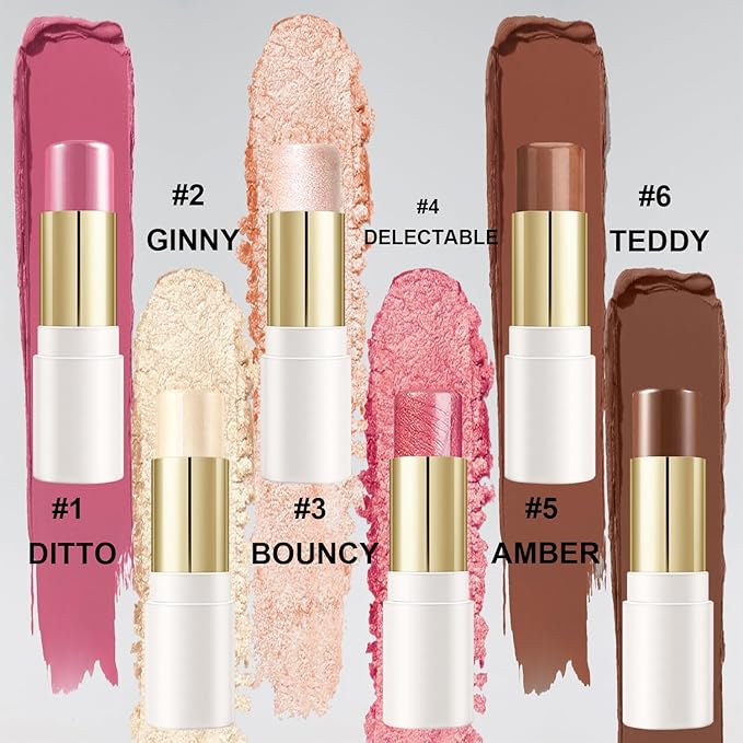 6 Colors Cream Contour Sticks Set, Shades with Highlighter, Bronzer and Blush, Double Ended Contour Sticks for Cheeks,Long Lasting, Waterproof and Matte Finish Makeup Kit (SET A)