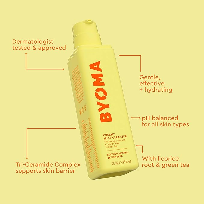 BYOMA Creamy Jelly Cleanser Refill - Hydrating Facial Cleanser for Skin Barrier Repair - Tri-Ceramide Face Wash for Sensitive Skin - Gently Removes Makeup & Excess Oil - 5.91 fl oz Refill