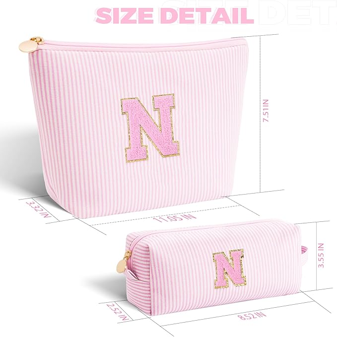 Personalized Makeup Bag for Women Girls - Fashion Cosmetic Bag Trendy Travel Toiletry Bag with Initials Letter - Teen Gifts - Pink,N