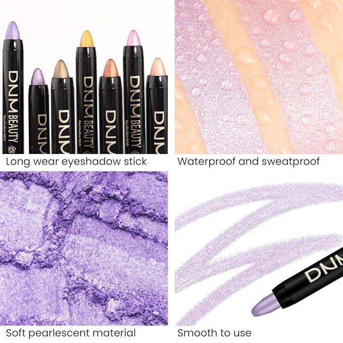 AMY'S DIARY Cream Eyeshadow Stick Set, Waterproof Pearl Pink Purple Mocha Beige Shimmer Metallic (4Pcs)