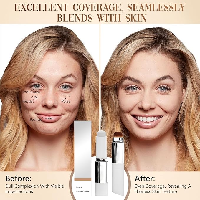 Blanc Cover Cream Stick, Color Changing Brightening Makeup Base, Hydrating Concealer, White Foundation for Flawless Look (Ivory)