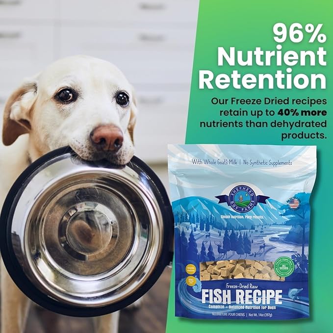 Freeze Dried Raw Dog Food, Fish Medley Recipe, All Natural, No Synthetics, Made in USA with Goat's Milk & Organic Produce, High Protein, Complete Meal (48oz)