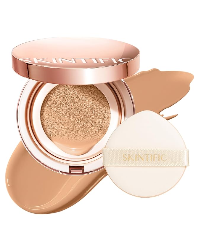 Full Coverage Cushion Foundation, Weightless, Skin Fit, Satin Glow Finish, Oil-Control Waterproof Foundation, Sweatproof Flawless BB Cream CC Korean Makeup