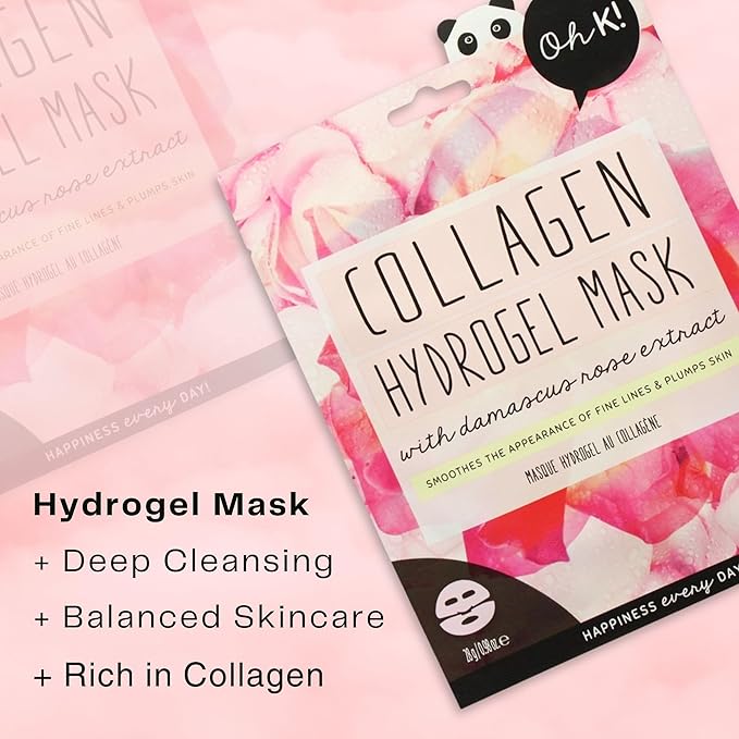Oh K! Hydrogel Mask - Collagen - Moisturizing Face Mask Sheet - Hydrating Face Sheets - Rich in Collagen, Rose Water - Korean Skincare - 1 Pc