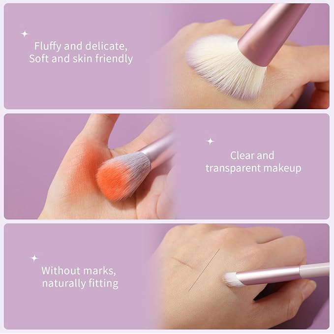 MSQ Make Up Brushes Total 10Pcs-with 8 Makeup Brush & 1 Foundation Puff & 1 Velve Powder Puff with Bag, Synthetic Hair Powder Brushes for Blush Countour Concealer Eyeshadow Eyeliner