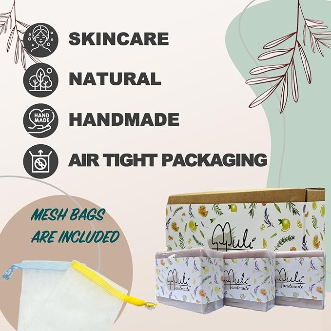 Natural Handemade Bar Soap for Men and Women with Essential oils, Scented Bar Soaps for Bath, Fragrance Regular Use Gift Set (Pack of 3) Lavender