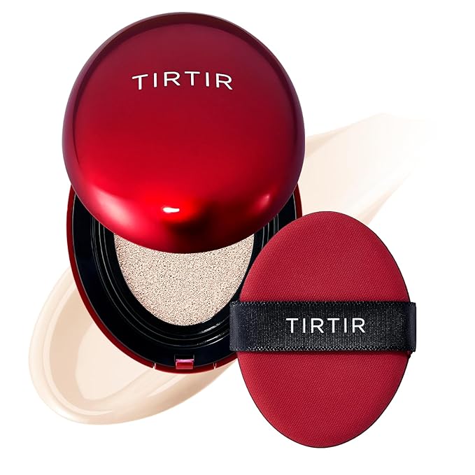 TIRTIR Mask Fit Red Cushion Foundation | Full coverage, Weightless, Skin fit, Satin Glow Finish, Korean Makeup, beauty, Tattoo cover up, Buildable (#10C Shell, 0.63 Fl Oz)