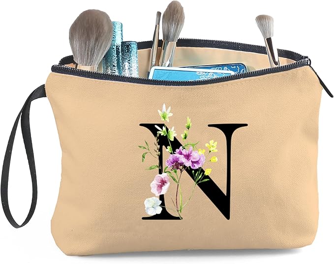 Appreciation Initial Monogram Gifts for Sisters from Sister Employees Team Bride Womens Unique Mom Personalized Makeup Cosmetic Bag with Mirror Mothers Day Christmas Graduation N