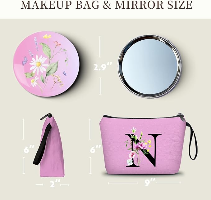 Appreciation Initial Monogram Gifts for Sisters from Sister Employees Team Bride Womens Unique Mom Personalized Makeup Cosmetic Bag with Mirror Mothers Day Christmas Graduation N