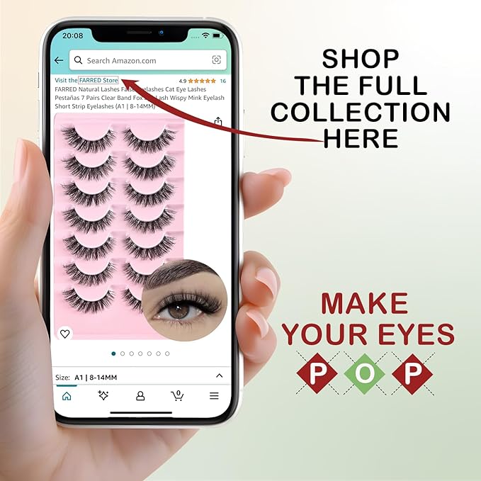 FARRED Cat Eye Lashes Natural Wispy Eyelashes Fluffy False Lash Strips Short Cateye Fake Eyelash 14mm Full Strip Lashes Pack 7 Pairs Pestañas Sets for MUA and Beginners Daily Makeup