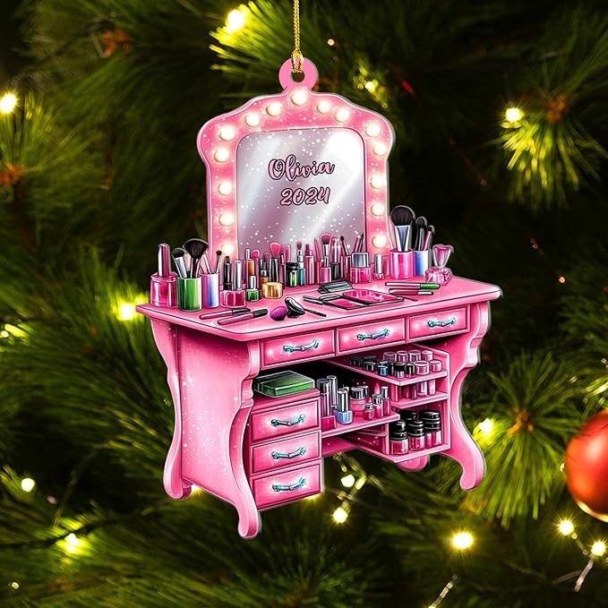 Personalized Makeup Tools Ornament – Custom Beauty Christmas Tree Decoration, Holiday Keepsake Gift for Makeup Artists, Cosmetologists, Beauty Lovers, Salon Owners, Families and Coworkers (MKH4)