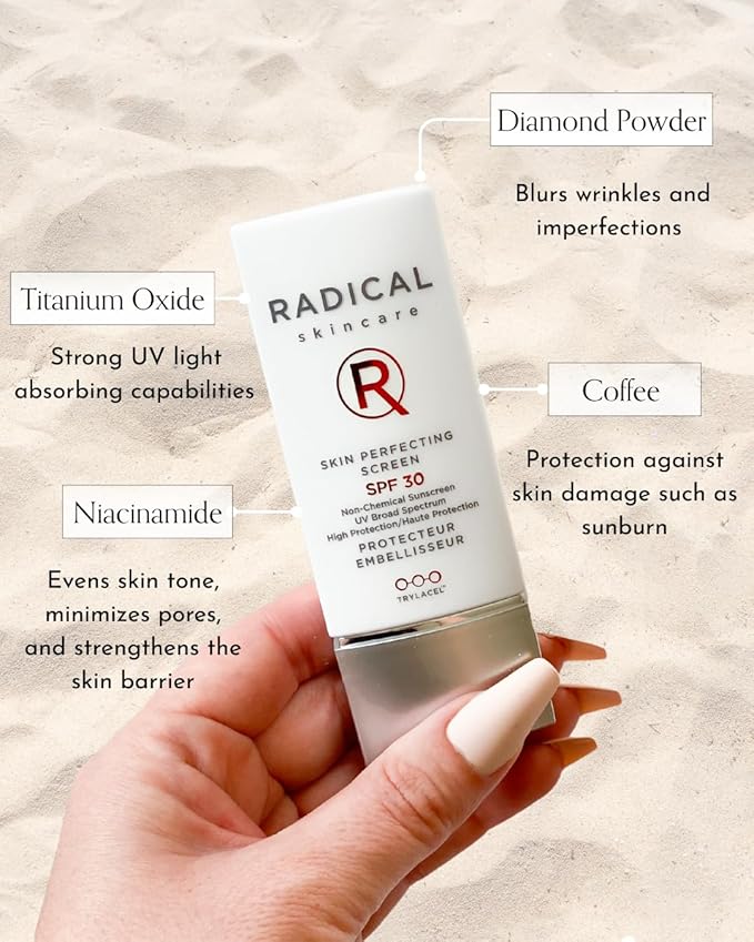 Radical Skincare Skin Perfecting Screen SPF 30 - Protects Against UVA/UVB Rays, Blurs Wrinkles, & Primes Makeup - For All Skin Types - Paraben & Cruelty Free - Clinically Proven (1.3 Fl Oz, 2 Pack)