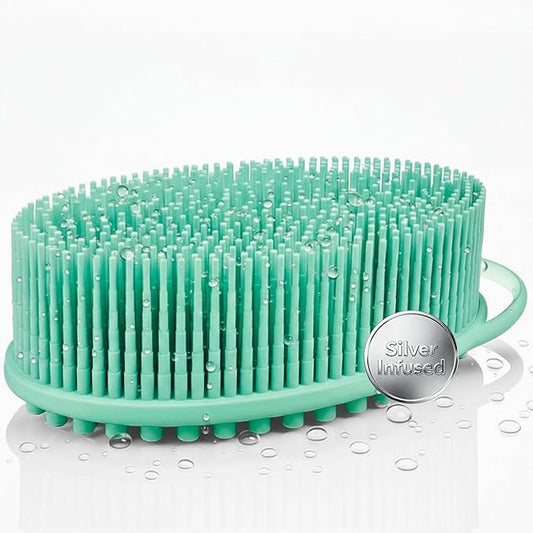 Silver Infused Silicone Body Scrubber Shower - Gentle Back Scrubber Soft Bristles - Avilana Premium Dual Sided Bath Brush Massage - Advanced Material Loofah Alternative - Gift Women Men