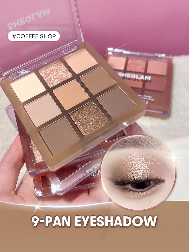 SHEGLAM Eyeshadow Palette 9-Color Ultra-pigmented Shimmer & Matte Shades, Vegan & Cruelty-free-Coffee Shop