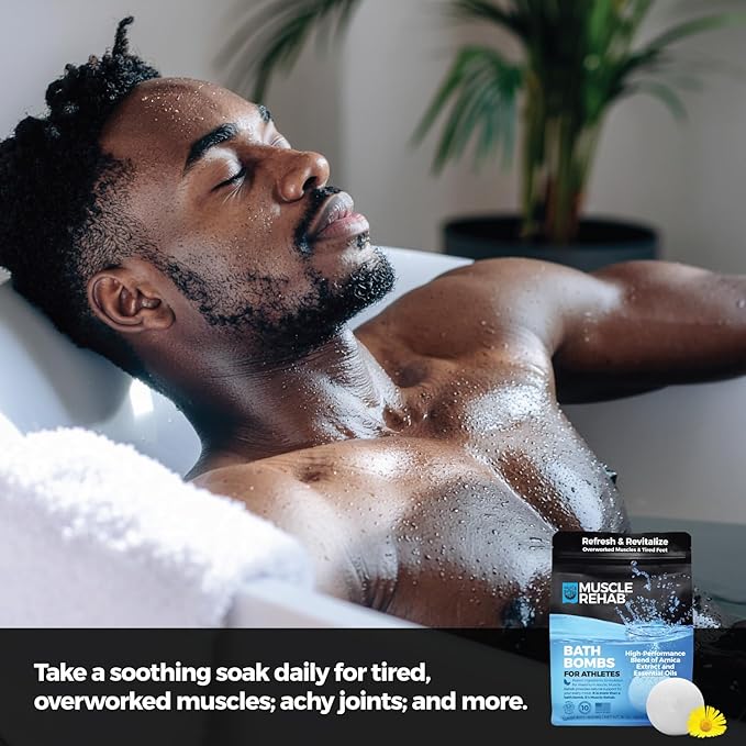 Epsom Salt Bath Bombs with Arnica (4 Pack) | Magnesium Recovery Soak for Sore Muscles, Post-Workout Relief & Relaxation | Eucalyptus, Turmeric & Clary Sage Essential Oils