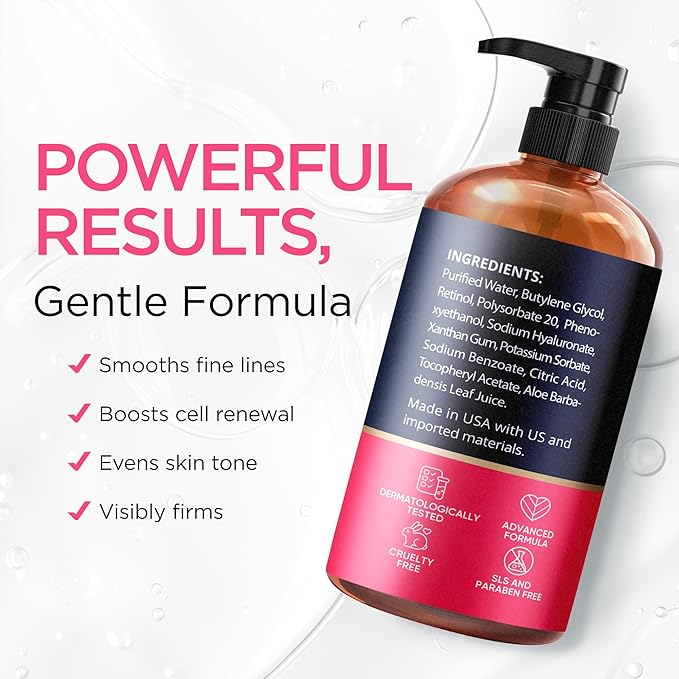 Retinol Serum for Face (8Oz) with Hyaluronic Acid, Vitamin E & Aloe Vera - Anti-Aging Serum