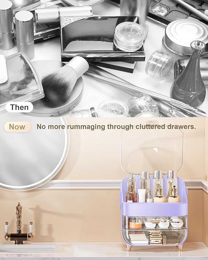 Makeup Organizer, Skincare Holder Bathroom Counter Organizer, Storage Box Cosmetic Display Cases, Teen Girl Gifts Trendy Stuff Make up Organizers for Vanity, Dresser, Countertop (purple)
